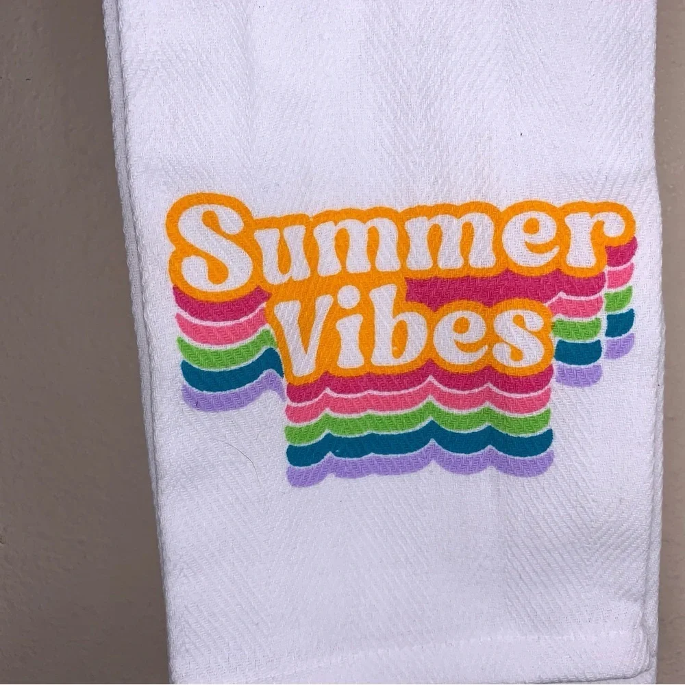NEW Summer Vibes Kitchen Towel 15 x 25 Cotton Multicolor White Hand Dish Gift